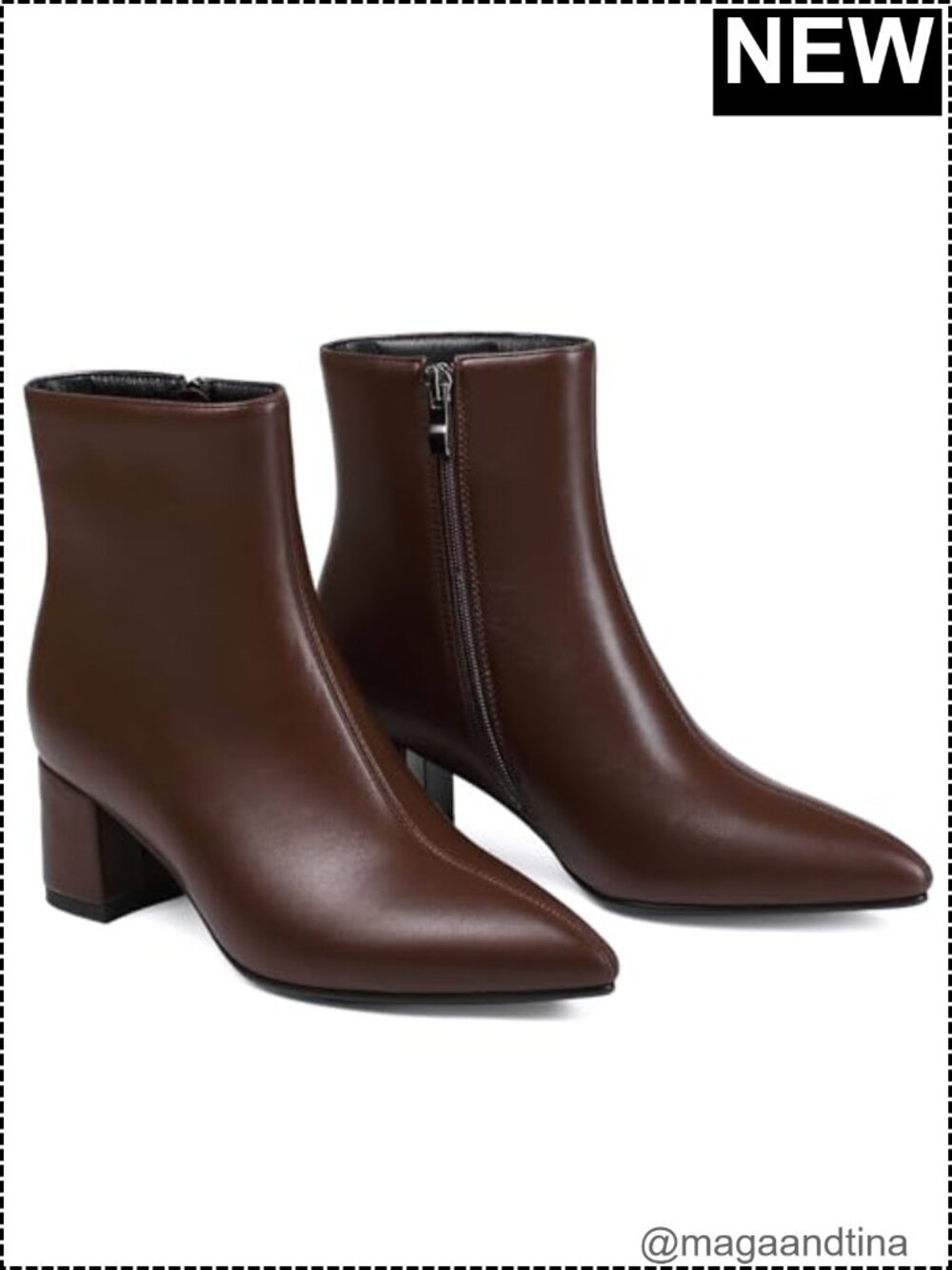 Women's Pointed Toe Ankle Boots Block Low Heel PU Leather
